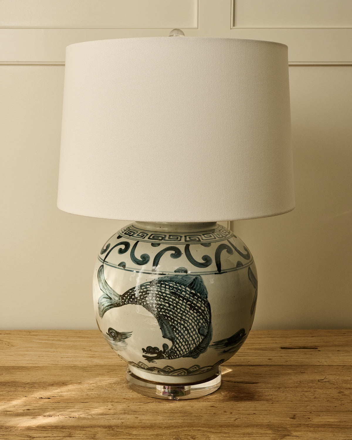 Indigo Fish Jar Table Lamp