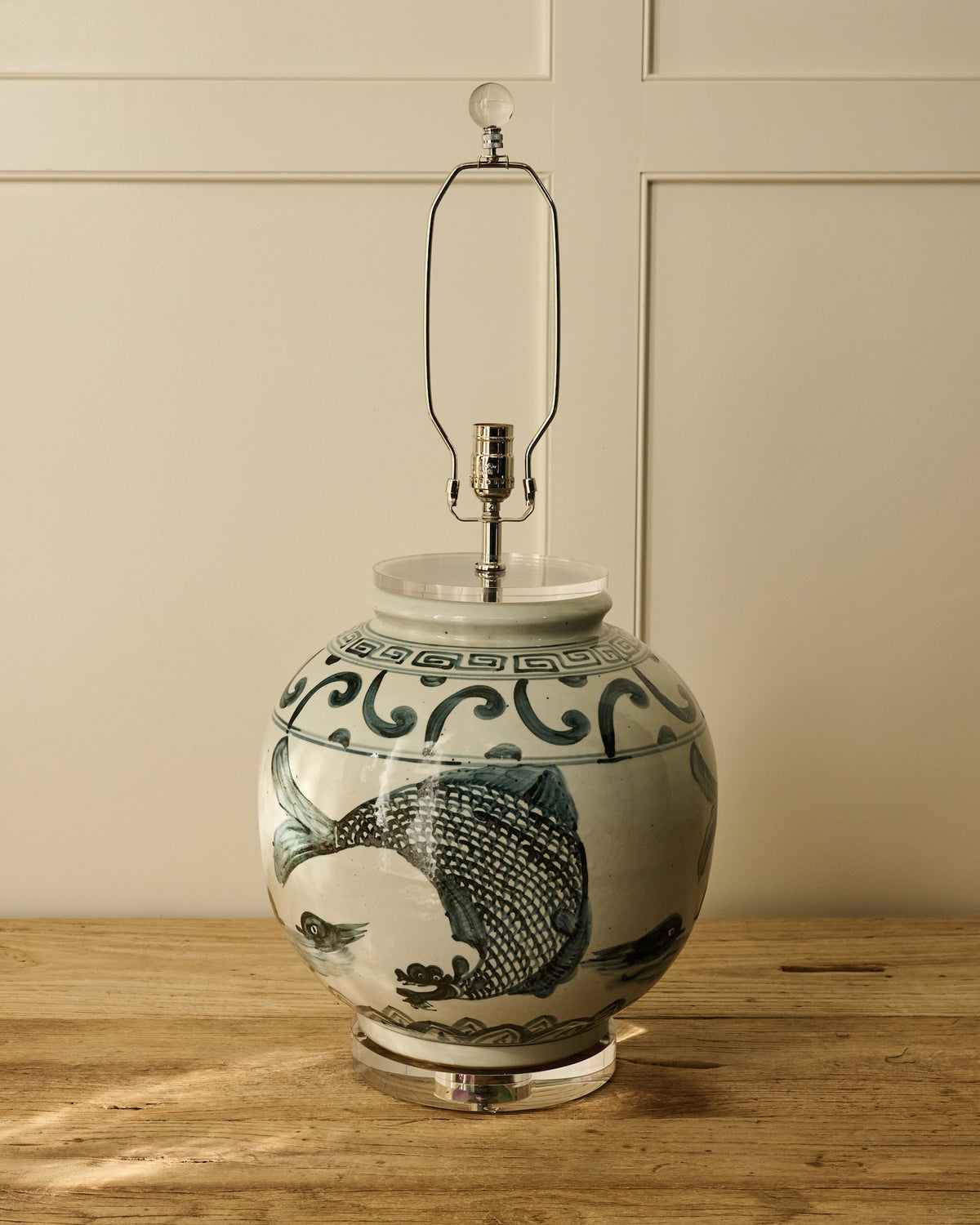 Indigo Fish Jar Table Lamp