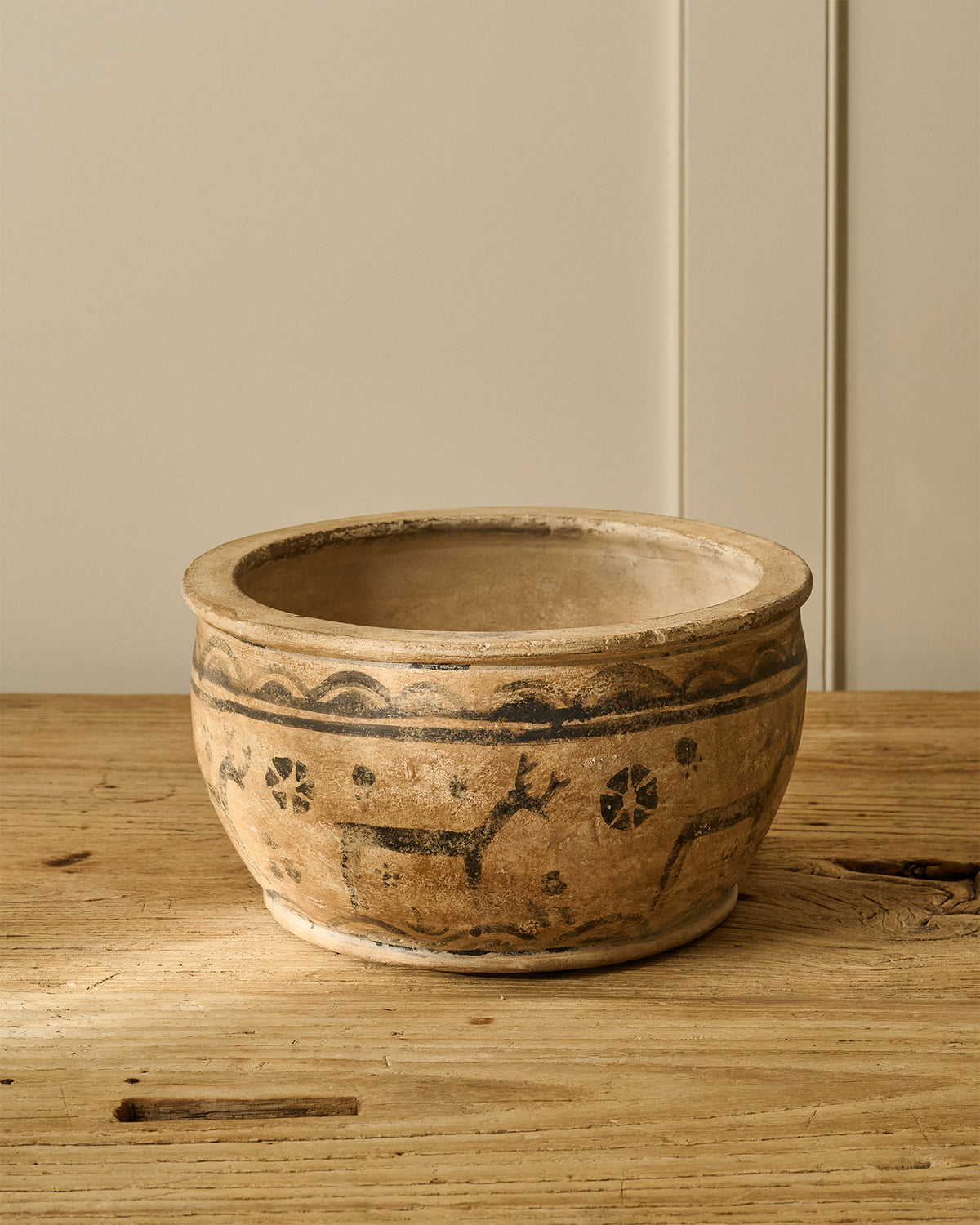 Natural Clay Bowl with Black Motif