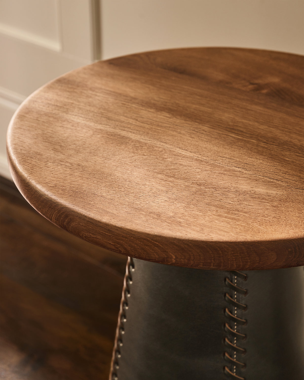 Taper Side Table | Green Leather and Fumed Oak Wood